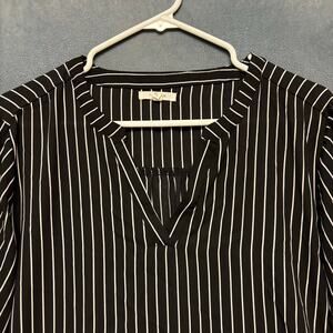Maurices XL Black White Striped Roll Sleeve Blouse Tunic Top Business Office